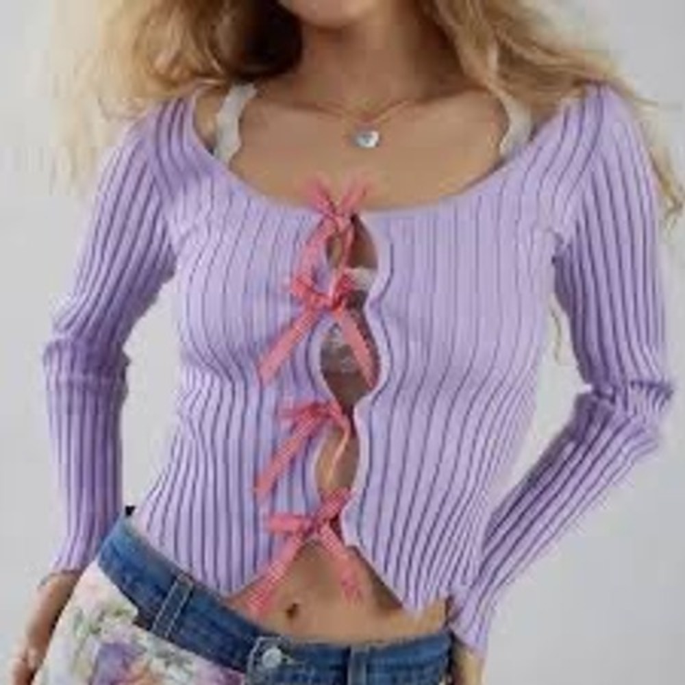 Kimchi Blue Small Purple Sawyer Ribbed Knit Top Coquette Urban‎ Outfitters NWT